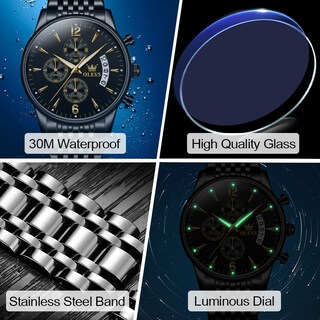 Foto 5 | Foto 5 | Reloj Olevs Chronograph Con Esfera De Oro Negro Y Acero Inoxidable - Venta Internacional.