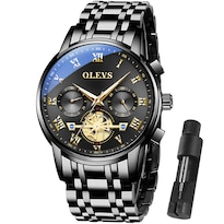 Reloj Olevs Para Hombre De Acero Inoxidable Negro Con Cronógrafo De 30 M Wr - Venta Internacional.