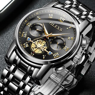 Foto 3 | Foto 3 | Reloj Olevs Para Hombre De Acero Inoxidable Negro Con Cronógrafo De 30 M Wr - Venta Internacional.