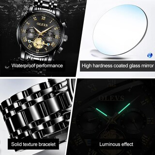 Foto 4 | Foto 4 | Reloj Olevs Para Hombre De Acero Inoxidable Negro Con Cronógrafo De 30 M Wr - Venta Internacional.