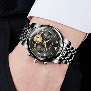 Foto 5 | Foto 5 | Reloj Olevs Para Hombre De Acero Inoxidable Negro Con Cronógrafo De 30 M Wr - Venta Internacional.