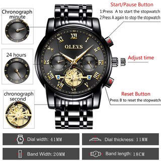Foto 6 | Foto 6 | Reloj Olevs Para Hombre De Acero Inoxidable Negro Con Cronógrafo De 30 M Wr - Venta Internacional.