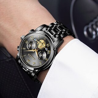 Foto 7 | Foto 7 | Reloj Olevs Para Hombre De Acero Inoxidable Negro Con Cronógrafo De 30 M Wr - Venta Internacional.