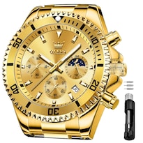 Reloj Olevs Business Dress Big Face Gold Chronograph Para Hombre - Venta Internacional.