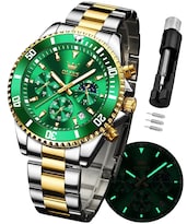 Reloj Olevs Green Para Hombre, Cronógrafo Analógico De Cuarzo, Acero Inoxidable - Venta Internacional.