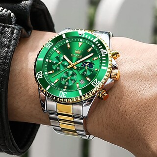 Foto 2 | Foto 2 | Reloj Olevs Green Para Hombre, Cronógrafo Analógico De Cuarzo, Acero Inoxidable - Venta Internacional.