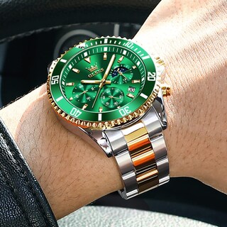 Foto 4 | Foto 4 | Reloj Olevs Green Para Hombre, Cronógrafo Analógico De Cuarzo, Acero Inoxidable - Venta Internacional.