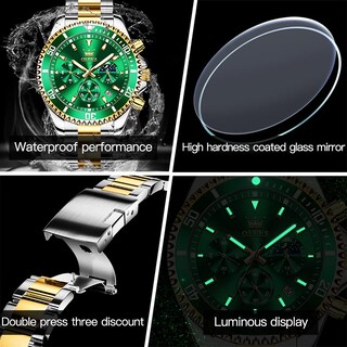 Foto 6 | Foto 6 | Reloj Olevs Green Para Hombre, Cronógrafo Analógico De Cuarzo, Acero Inoxidable - Venta Internacional.