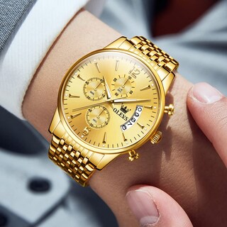 Foto 2 | Foto 2 | Reloj Olevs De Acero Inoxidable En Oro Amarillo De 42 Mm Para Hombre Con Fecha - Venta Internacional.