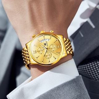 Foto 3 | Foto 3 | Reloj Olevs De Acero Inoxidable En Oro Amarillo De 42 Mm Para Hombre Con Fecha - Venta Internacional.