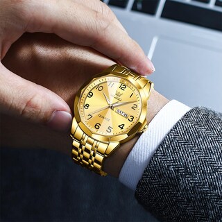 Foto 2 | Foto 2 | Reloj Olevs Para Hombre Con Correa De Acero Inoxidable Dorado Resistente Al Agua - Venta Internacional.