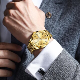 Foto 3 | Foto 3 | Reloj Olevs Para Hombre Con Correa De Acero Inoxidable Dorado Resistente Al Agua - Venta Internacional.