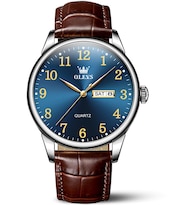 Reloj Olevs Marrón Para Hombre Con Esfera Azul Y Correa De Piel De 39 Mm - Venta Internacional.