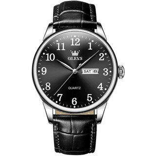 Foto 1 | Foto 1 | Reloj Olevs Para Hombre De Cuero Negro Analógico De Cuarzo Resistente Al Agua - Venta Internacional.