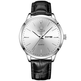 Foto 1 | Foto 1 | Reloj Olevs De Cuero Negro Con Esfera Blanca Para Hombre, 43 Mm - Venta Internacional.