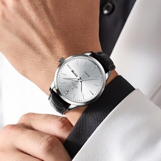 Foto 2 | Foto 2 | Reloj Olevs De Cuero Negro Con Esfera Blanca Para Hombre, 43 Mm - Venta Internacional.