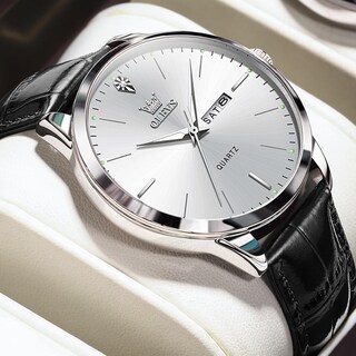 Foto 3 | Foto 3 | Reloj Olevs De Cuero Negro Con Esfera Blanca Para Hombre, 43 Mm - Venta Internacional.