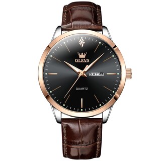 Foto 1 | Foto 1 | Vestido Casual Negro De Cuero Marrón Watch Olevs Para Hombre, 43 Mm - Venta Internacional.