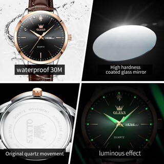 Foto 3 | Foto 3 | Vestido Casual Negro De Cuero Marrón Watch Olevs Para Hombre, 43 Mm - Venta Internacional.