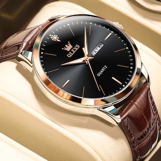 Foto 4 | Foto 4 | Vestido Casual Negro De Cuero Marrón Watch Olevs Para Hombre, 43 Mm - Venta Internacional.
