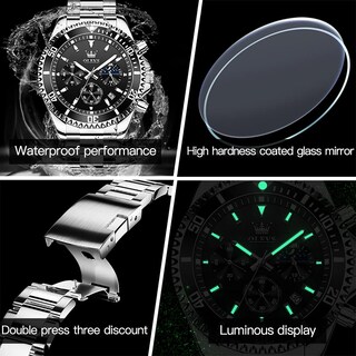 Foto 6 | Foto 6 | Reloj Olevs Cronógrafo Analógico De Cuarzo Con Fase Lunar Para Hombre - Venta Internacional.