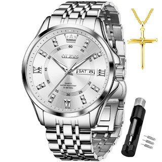 Foto 1 | Foto 1 | Reloj Olevs Para Hombre, Acero Inoxidable Plateado, Resistente Al Agua Con Diamante - Venta Internacional.