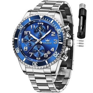 Foto 1 | Foto 1 | Reloj Olevs Men Chronograph Moon Phase De Acero Inoxidable Azul - Venta Internacional.