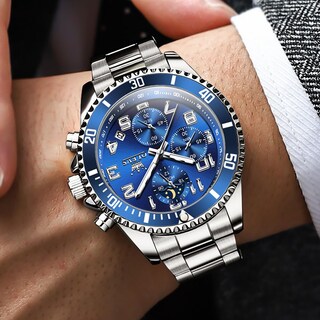 Foto 3 | Foto 3 | Reloj Olevs Men Chronograph Moon Phase De Acero Inoxidable Azul - Venta Internacional.