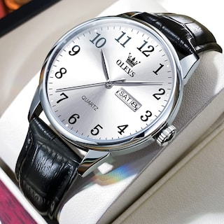 Foto 3 | Foto 3 | Reloj Olevs para Hombre Piel Negra Plata Cara Grande Impermeable - Venta Internacional