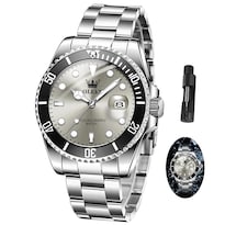 Reloj De Pulsera Olevs Plateado De Lujo Analógico Con Fecha De Día Para Hombre - Venta Internacional.