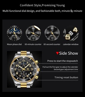 Foto 5 | Foto 5 | Reloj Olevs Black Chronograph Moon Phase Para Hombre Con Funda De 43 Mm - Venta Internacional.