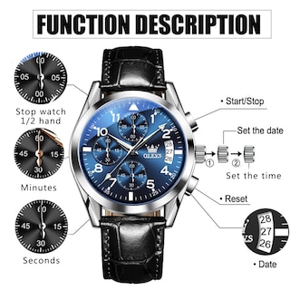 Foto 7 | Foto 7 | Reloj Olevs Cronógrafo De Cuero Negro Para Hombre A Prueba De Agua - Venta Internacional.