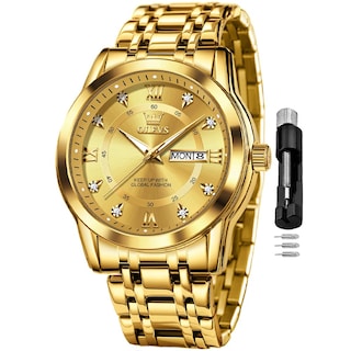 Foto 1 | Foto 1 | Reloj Olevs Para Hombre, Dorado Con Diamante, De Acero Inoxidable, Resistente Al Agua - Venta Internacional.