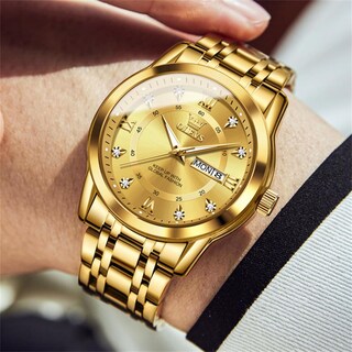 Foto 2 | Foto 2 | Reloj Olevs Para Hombre, Dorado Con Diamante, De Acero Inoxidable, Resistente Al Agua - Venta Internacional.