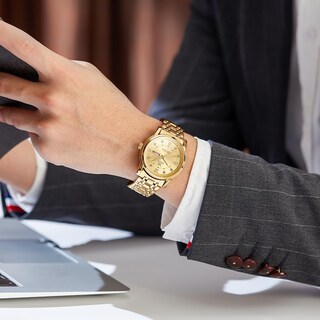 Foto 3 | Foto 3 | Reloj Olevs Para Hombre, Dorado Con Diamante, De Acero Inoxidable, Resistente Al Agua - Venta Internacional.