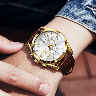 Foto 6 | Foto 6 | Reloj Olevs Cronógrafo De Cuero Marrón Dorado Blanco Para Hombre - Venta Internacional.