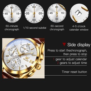 Foto 7 | Foto 7 | Reloj Olevs Cronógrafo De Cuero Marrón Dorado Blanco Para Hombre - Venta Internacional.