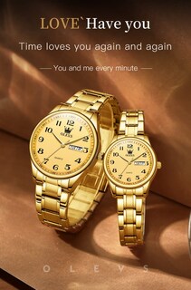Foto 4 | Foto 4 | Reloj Olevs De Cuarzo Dorado Impermeable Para Parejas De San Valentín - Venta Internacional.