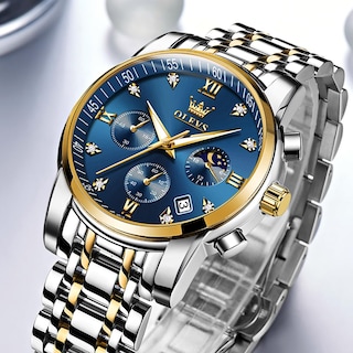 Foto 2 | Foto 2 | Reloj Olevs Azul Oro Plata Acero Inoxidable Para Hombre - Venta Internacional.