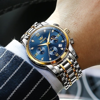 Foto 4 | Foto 4 | Reloj Olevs Azul Oro Plata Acero Inoxidable Para Hombre - Venta Internacional.