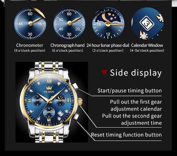 Foto 5 | Foto 5 | Reloj Olevs Azul Oro Plata Acero Inoxidable Para Hombre - Venta Internacional.