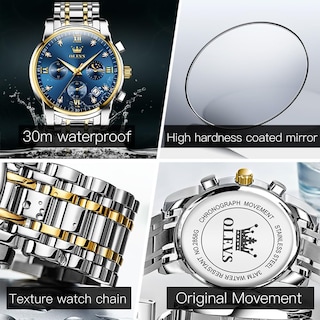 Foto 6 | Foto 6 | Reloj Olevs Azul Oro Plata Acero Inoxidable Para Hombre - Venta Internacional.