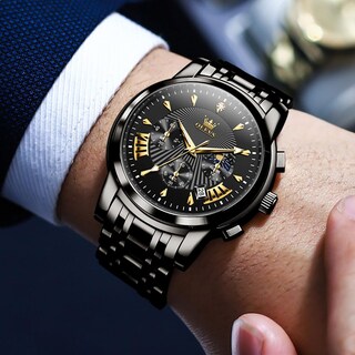 Foto 2 | Foto 2 | Reloj Olevs Black Chronograph De Acero Inoxidable Para Hombre - Venta Internacional.
