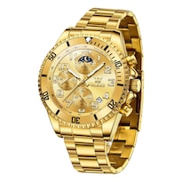 Reloj Olevs Gold para Hombre Moon Phase De Acero Inoxidable De 43 mm - Venta Internacional