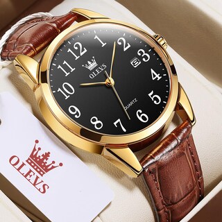 Foto 4 | Foto 4 | Reloj Olevs Para Hombre Cuero Marrón Cara Grande Cuarzo Impermeable - Venta Internacional