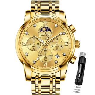 Foto 1 | Foto 1 | Vestido De Lujo Watch Olevs Gold Moon Phase Para Hombre Impermeable - Venta Internacional.
