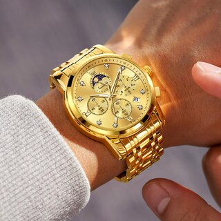 Foto 2 | Foto 2 | Vestido De Lujo Watch Olevs Gold Moon Phase Para Hombre Impermeable - Venta Internacional.
