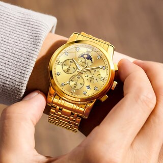 Foto 3 | Foto 3 | Vestido De Lujo Watch Olevs Gold Moon Phase Para Hombre Impermeable - Venta Internacional.