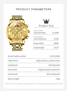 Foto 4 | Foto 4 | Vestido De Lujo Watch Olevs Gold Moon Phase Para Hombre Impermeable - Venta Internacional.