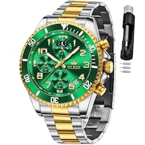 Reloj De Pulsera Olevs Chronograph Moon Phase Green De Acero Inoxidable - Venta Internacional.